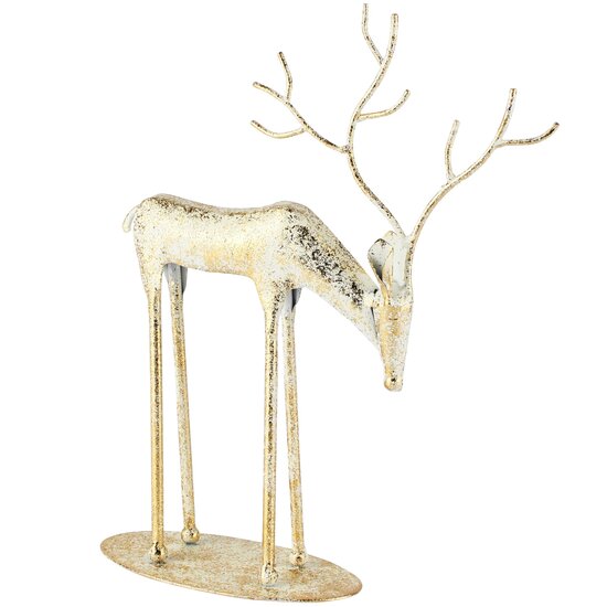 Dekoratief | Deco hert staand, goud/wit, metaal, 24x8x30cm | A265169