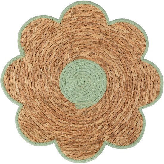 Dekoratief | Placemat rond bloem, naturel/groen, gras/katoen, 41x41cm | A265907