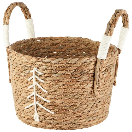 Dekoratief | Mandje m/boompje, naturel/wit, gras/katoen, 24x24x25cm | A265904