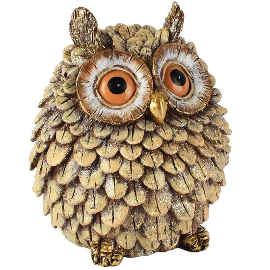 Dekoratief | Uiltje 'Victor', bruin/goud, resina, 11x10x13cm | A265896