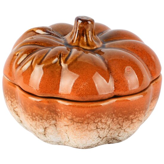 Dekoratief | Bewaarpot pompoen, oranje, porselein, 13x13x8cm | A265872