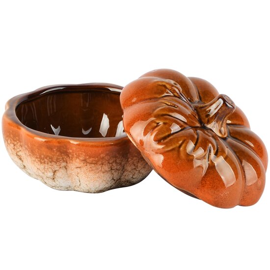 Dekoratief | Bewaarpot pompoen, oranje, porselein, 13x13x8cm | A265872