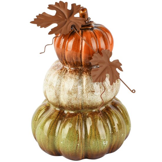 Dekoratief | Deco stapel pompoenen, orange/wit/groen, porselein, 13x13x19cm | A265861