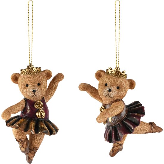 Dekoratief | Hanger ballerina beertje, bruin/goud, resina, 6x5x10cm, set van 2 stuks | A265859