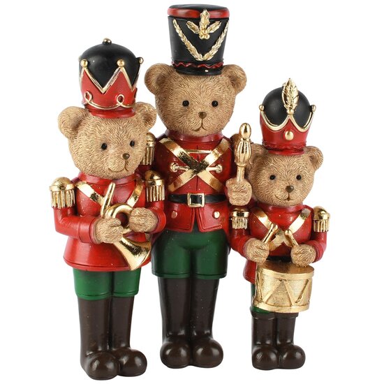 Dekoratief | Trio beren m/muziekinstrument, rood/groen, resina, 13x6x17cm | A265855