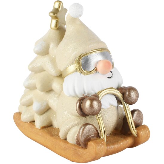 Dekoratief | Santa gnoom op slee, cr?me/wit, resina, 12x7x12cm | A265846