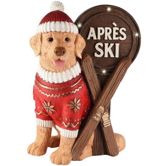Dekoratief | Hond 'Apr?s Ski', rood/bruin, magnesium, LED, 32x24x45cm | A265843
