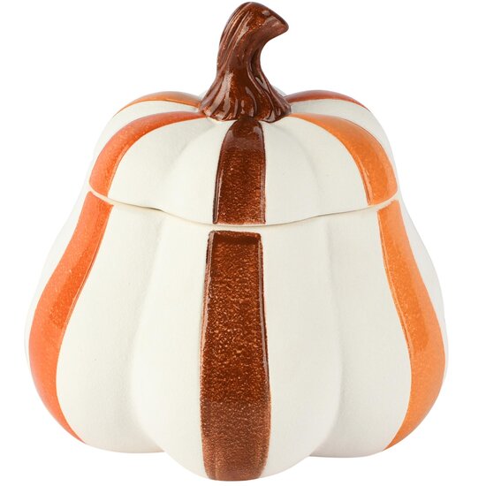 Dekoratief | Bewaarpot pompoen gestreept, bruin/oranje, keramiek, 16x15x18cm | A265829
