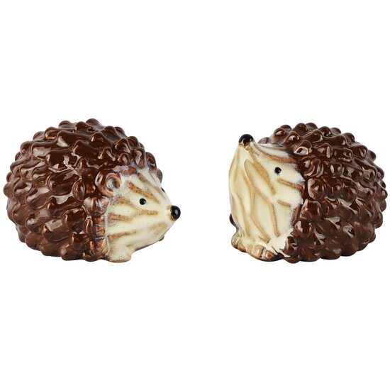 Dekoratief | Duo peper/zout egeltjes, bruin, keramiek, 9x7x6cm | A265828