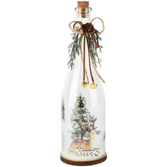 Dekoratief | Globe fles m/rendiertje 'X-mas', transparant, glas, 9x9x31cm | A265279