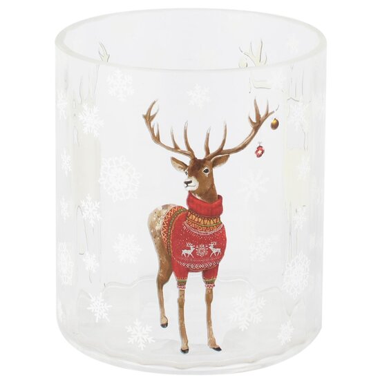 Dekoratief | Theelichthouder 'Christmas Reindeer', glas, 9x9x10cm | A265796