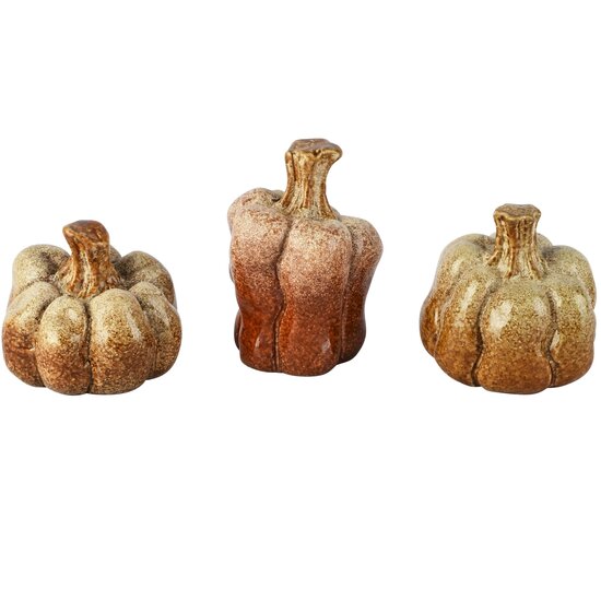 Dekoratief | Deco pompoen, bruin, keramiek, 6x5x8cm, set van 3 stuks | A265238