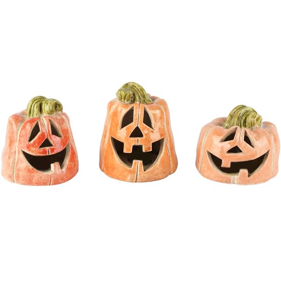 Dekoratief | Deco halloweenpompoentje, keramiek, LED, 10x10x11cm, set van 3 stuks | A265224