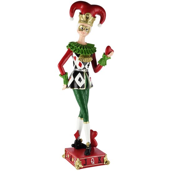 Dekoratief | Harlekijn staand m/hart, groen/rood, resina, 18x17x65cm | A265785
