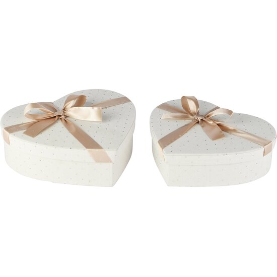 Dekoratief | Set 2 hartdozen m/striklint, wit/beige, velvet/karton, 27x25x8cm | A265782