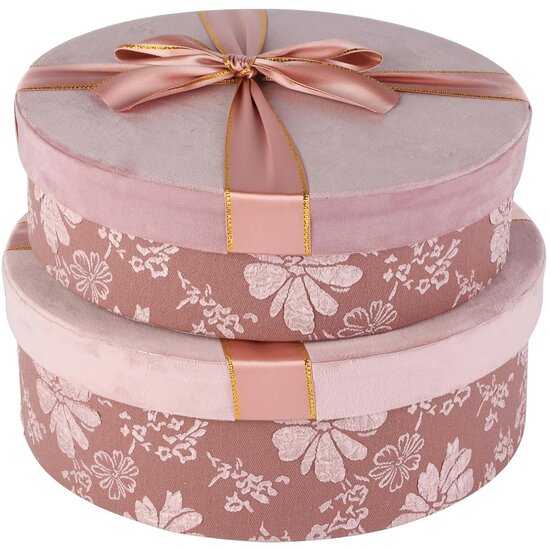 Dekoratief | Set 2 dozen rond m/striklint, roze, velvet/karton, 29x29x10cm | A265781