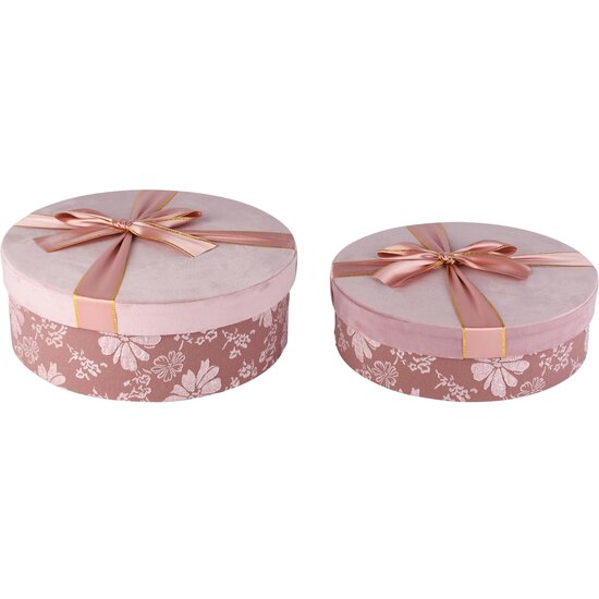 Dekoratief | Set 2 dozen rond m/striklint, roze, velvet/karton, 29x29x10cm | A265781