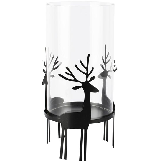 Dekoratief | Theelichthouder m/rendieren, zwart, glas/metaal, 13x13x26cm | A265215
