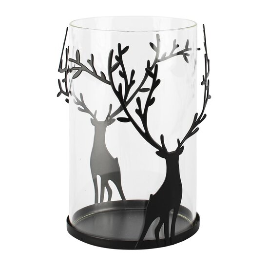 Dekoratief | Theelichthouder m/herten, zwart, glas/metaal, 11x11x15cm | A265214