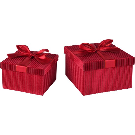 Dekoratief | Set 2 dozen vierkant m/striklint, rood, velvet/karton, 19x19x12cm | A265772
