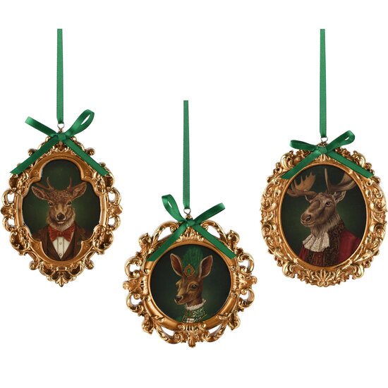 Dekoratief | Hanger frame m/hert, goud, resina, 9x1x12cm, set van 3 stuks | A265744