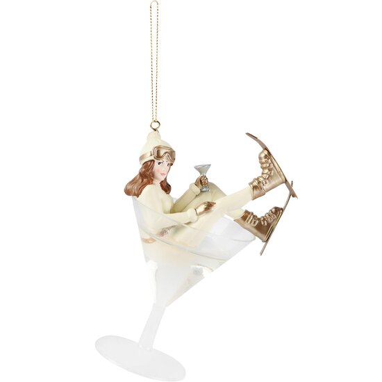 Dekoratief | Hanger skimeisje in glas, cr?me/goud, resina, 9x7x13cm | A265738