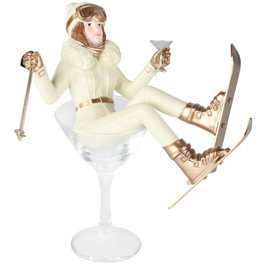 Dekoratief | Deco skimeisje in glas, cr?me/champagne, resina, 21x15x22cm | A265734