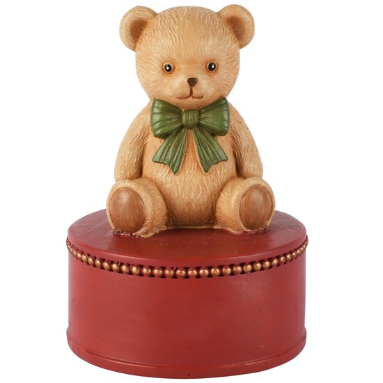 Dekoratief | Deco beertje zittend m/strikje, bruin/rood, resina, 8x8x12cm | A265707