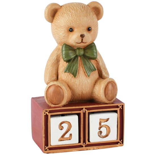 Dekoratief | Kalender m/beertje, bruin/wit, resina, 5x4x9cm | A265706