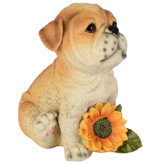 Dekoratief | Deco hond m/zonnebloem, bruin/geel, resina, 8x9x10cm | A265690