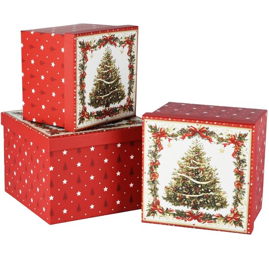 Dekoratief | Set 3 dozen 'Dazzling Tree', rood/wit, karton, 18x18x13cm | A265665