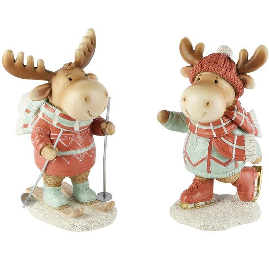 Dekoratief | Rendier ski?r/schaatser, groen/rood, resina, 12x11x19cm, set van 2 stuks | A265412