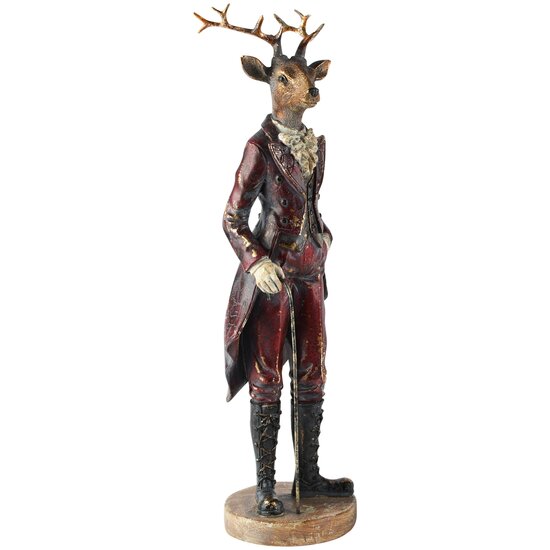 Dekoratief | Hert heer m/wandelstok, bordeau/brons, resina, 13x12x42cm | A265421
