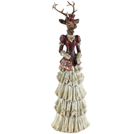 Dekoratief | Hert dame m/handtas, bordeau/brons, resina, 13x11x41cm | A265422