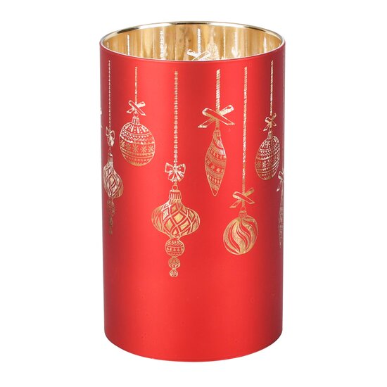 Dekoratief | Deco Waxinelichthouder 'Christmas Onaments', rood, glas, roterend, LED, 9x9x15cm | A265653