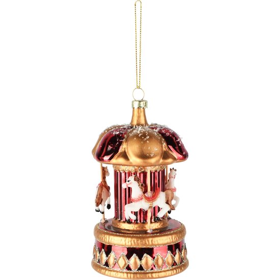Dekoratief | Hanger carrousel, rood/goud/wit, glas/resina, 7x7x12cm | A265646