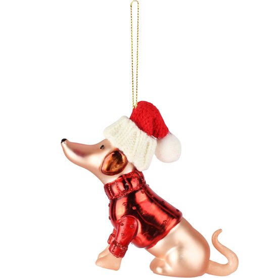 Dekoratief | Hanger teckel, rood, glas, 14x3x9cm | A265645