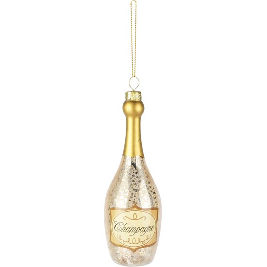 Dekoratief | Hanger fles champagne, goud, glas, 5x5x15cm | A265644