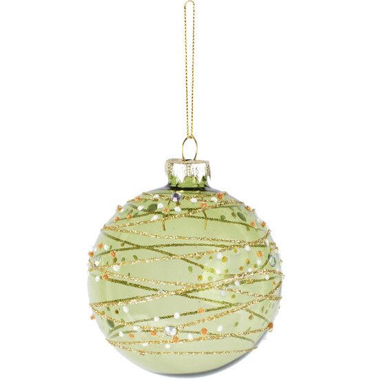 Dekoratief | Hanger bal m/kraaltjes, groen/transparant, glas, 8x8x8cm | A265635