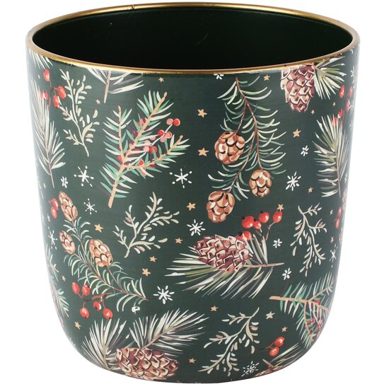 Dekoratief | Bloempot 'Pine &amp; Cones', metaal, 16x16x16cm | A265607