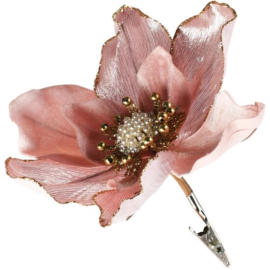 Dekoratief | Deco bloem op clip, roze, polyester, 16x19cm | A265531