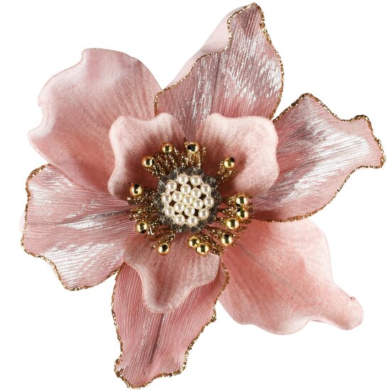 Dekoratief | Deco bloem op clip, roze, polyester, 16x19cm | A265531