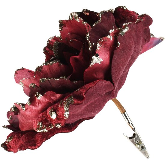 Dekoratief | Deco bloem op clip, bordeaux, polyester, 15x14cm | A265529