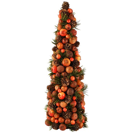 Dekoratief | Kegel vorm m/bessen/dennenappels, oranje, naturel, 14x14x39cm | A265525