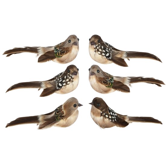 Dekoratief | Vogeltje op clip, bruin, 11x6x6cm, set van 2 stuks | A265568