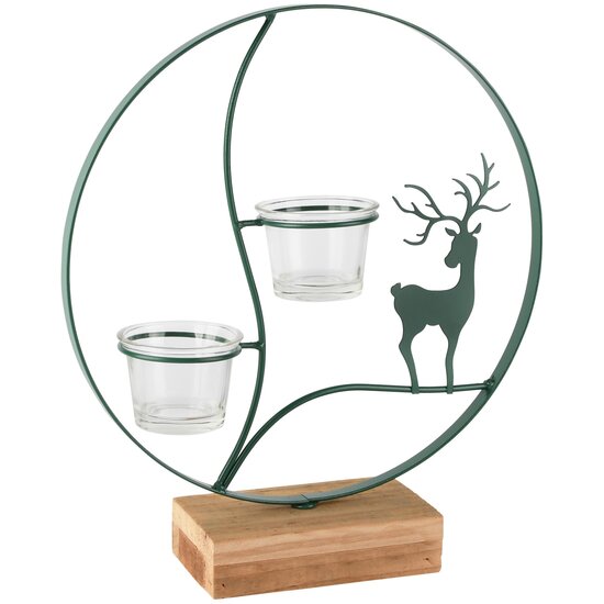 Dekoratief | Theelichthouder ring m/hert, groen, metaal/hout, 25x6x28cm | A265485
