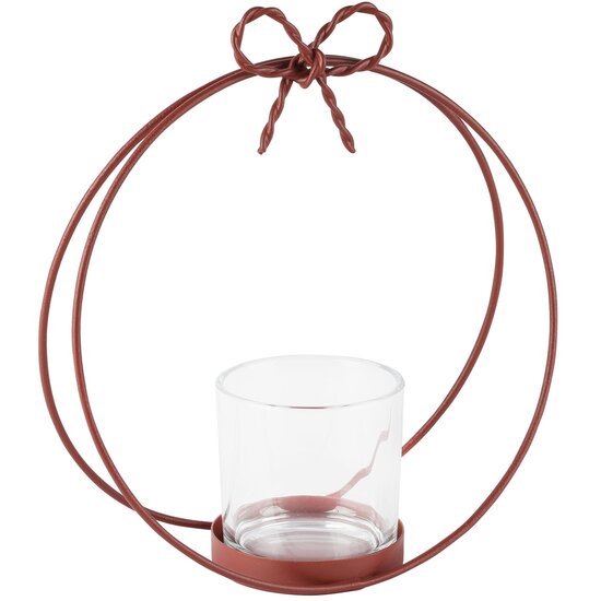 Dekoratief | Theelichthouder boog m/strikje, terra, glas/metaal, 22x9x25cm | A265496