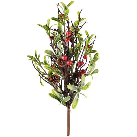 Dekoratief | Deco tak m/bessen/dennenappels, groen/rood, pvc, 15x15x43cm | A265547