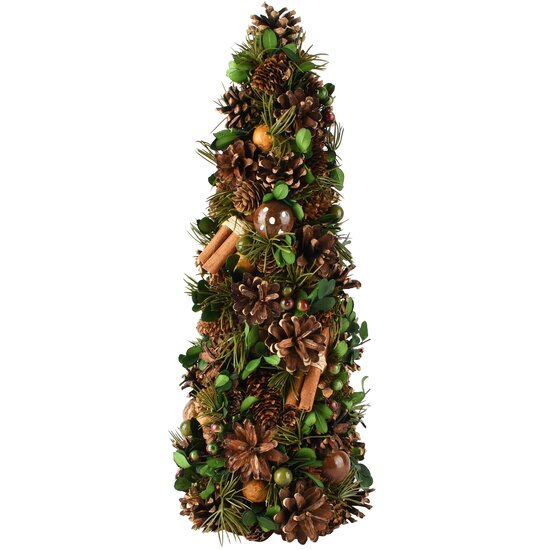 Dekoratief | Kegel vorm m/dennenappels, groen, naturel, 16x16x42cm | A265502
