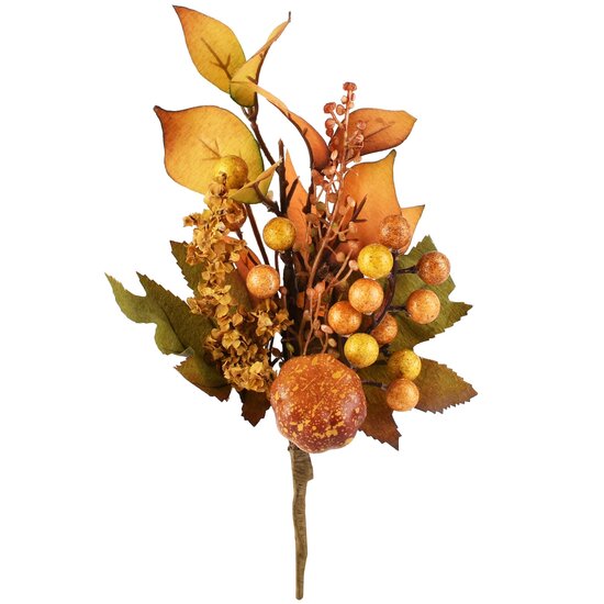 Dekoratief | Deco herfsttak m/bessen, geel/bruin, pvc, 5x13x25cm | A265545